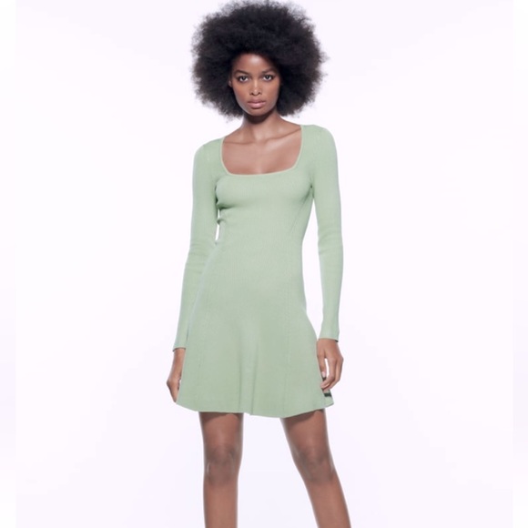 Zara Green Knit Mini Dress - Picture 1 of 4